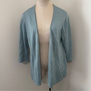 J Jill Medium Cardigan ~ Blue Open Front Lightweight Linen Blend